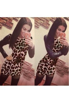 Леопардовое платье с длинным рукавом А32304924713